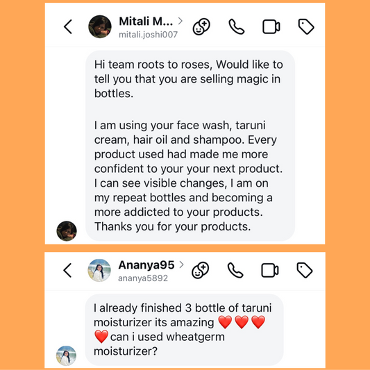 Text conversation between a customer and a brand representative on a platform with orange border.